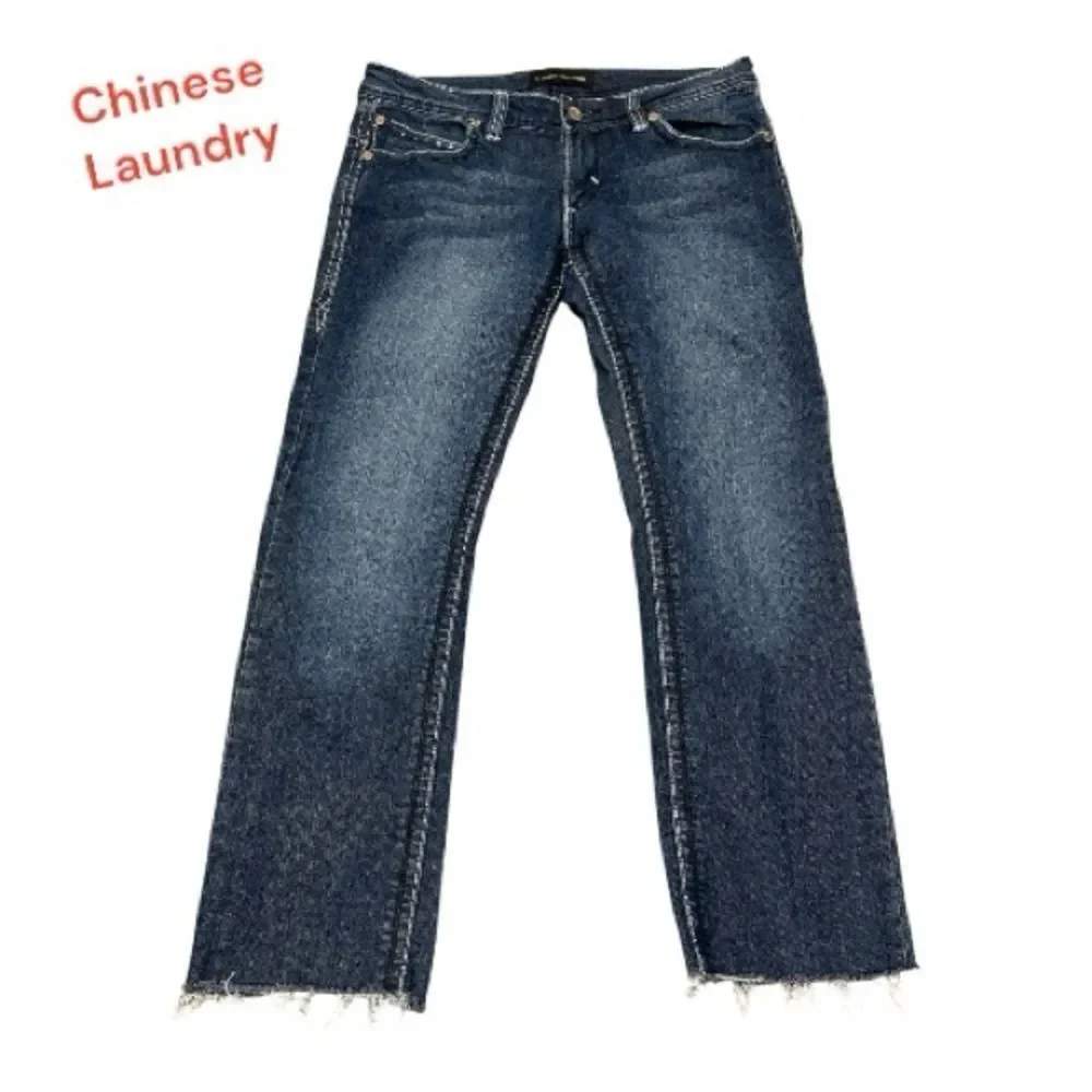 Chinese Laundry  Dark Blue Bootcut Jeans designs raw hem great condition